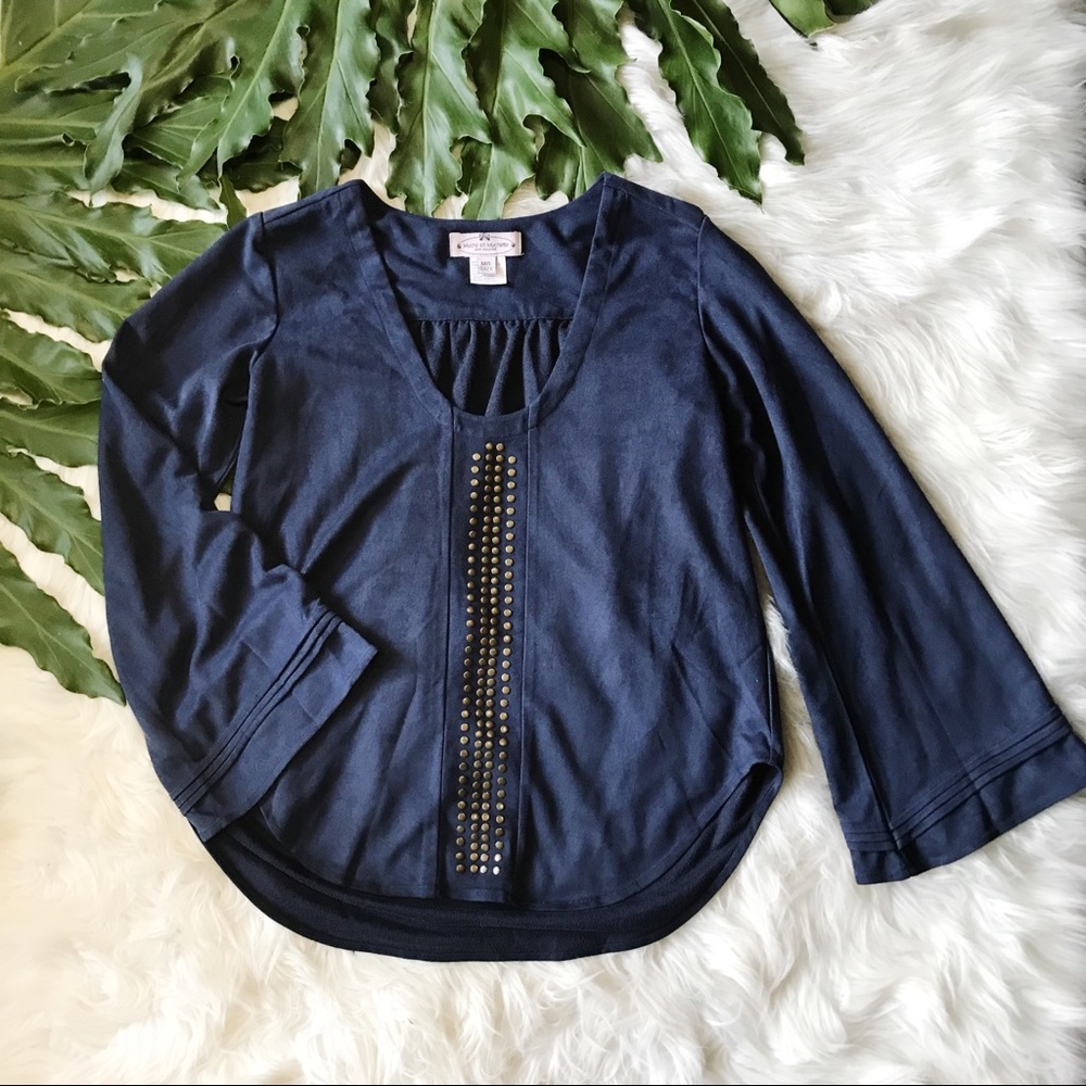 Navy Suede top with brass embellishments